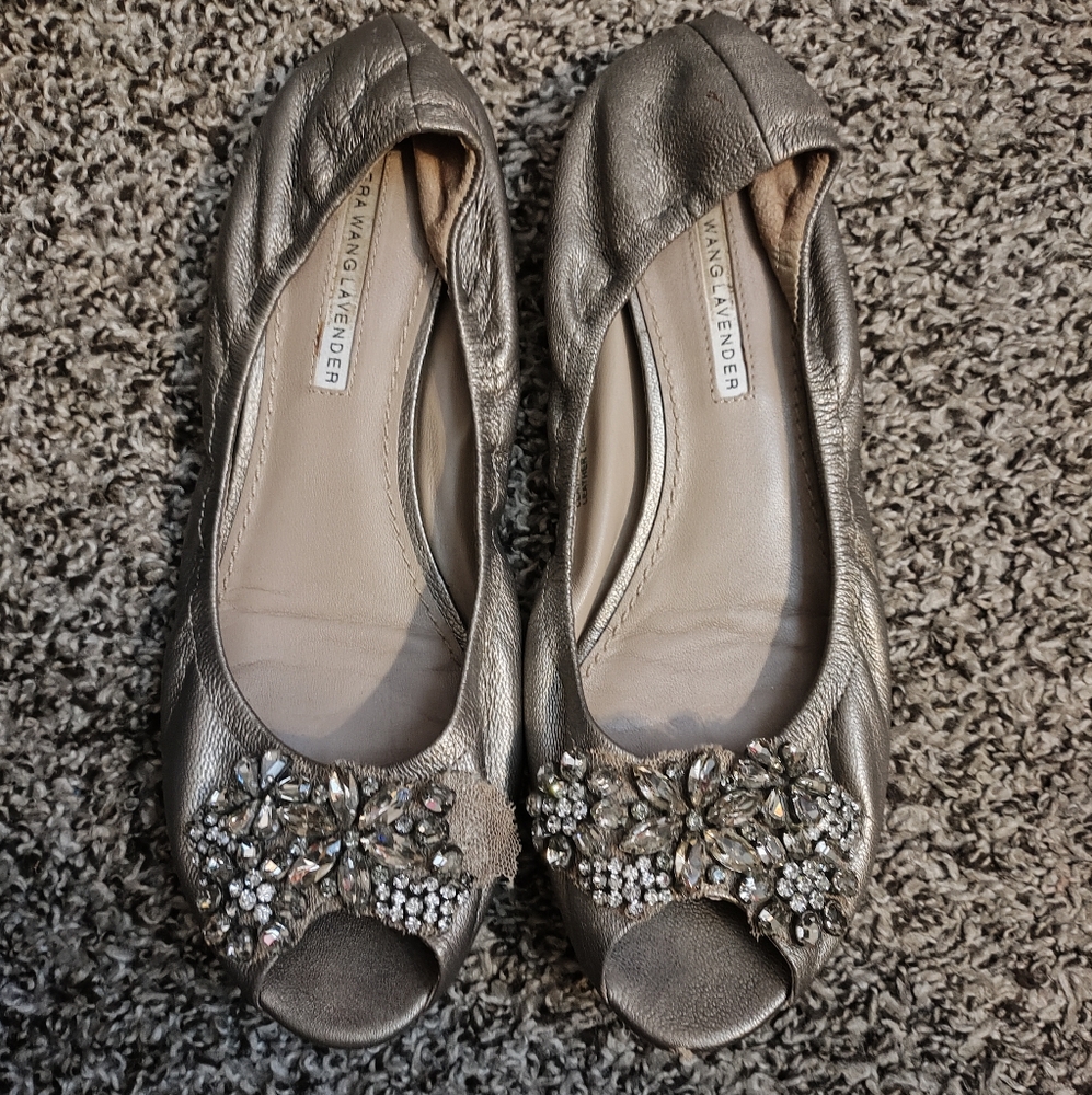 Vera Wang Lavender Leather open toe flats.